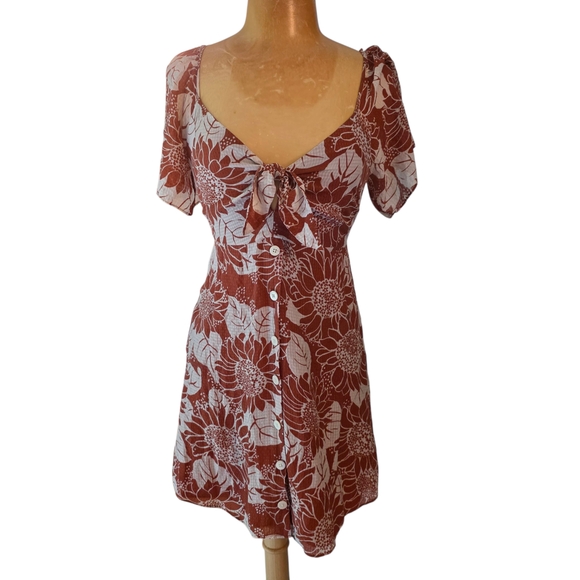 Silk Tie-Front Mini Dress in Sunflower - Picture 10 of 12